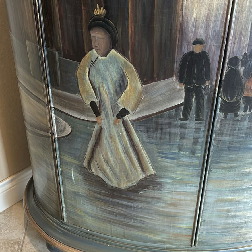 Hand-Painted Curved Cabinet with Decorative Floral Arrangement - image 4 of 7