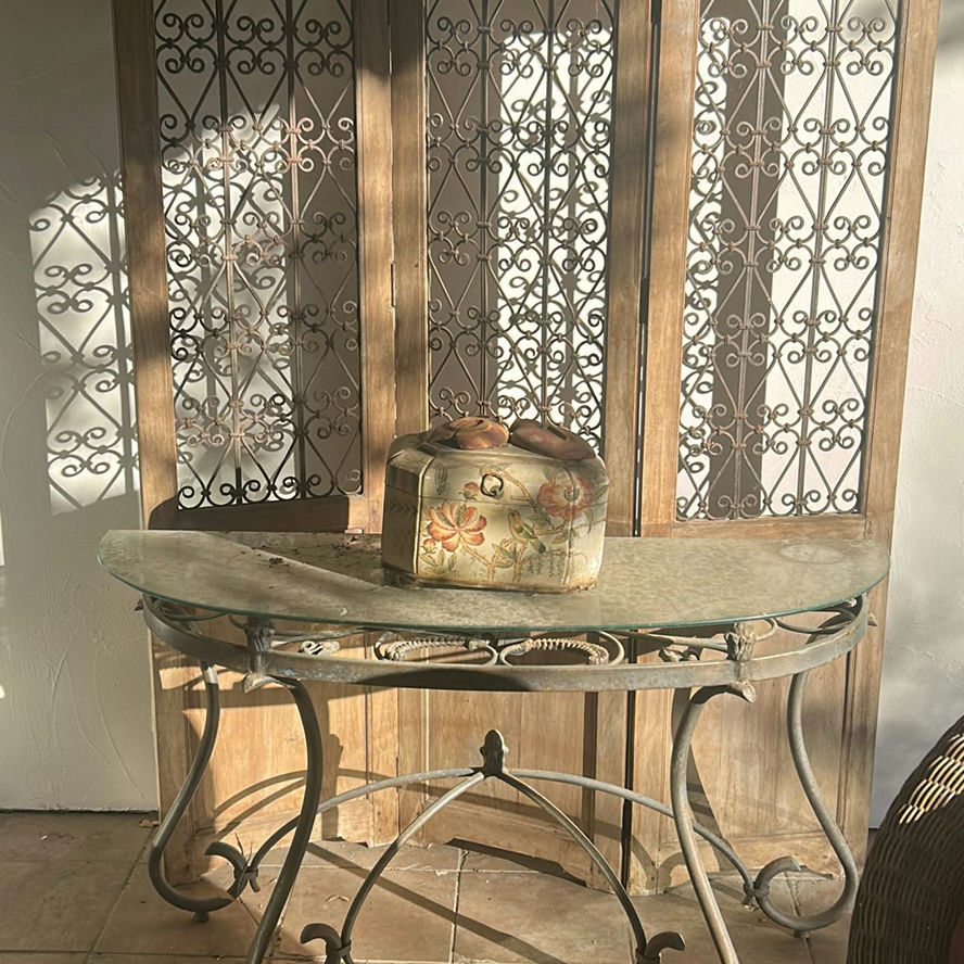Metal and Glass Console Table with Folding Screen and Decorative Storage Box - image 1 of 5