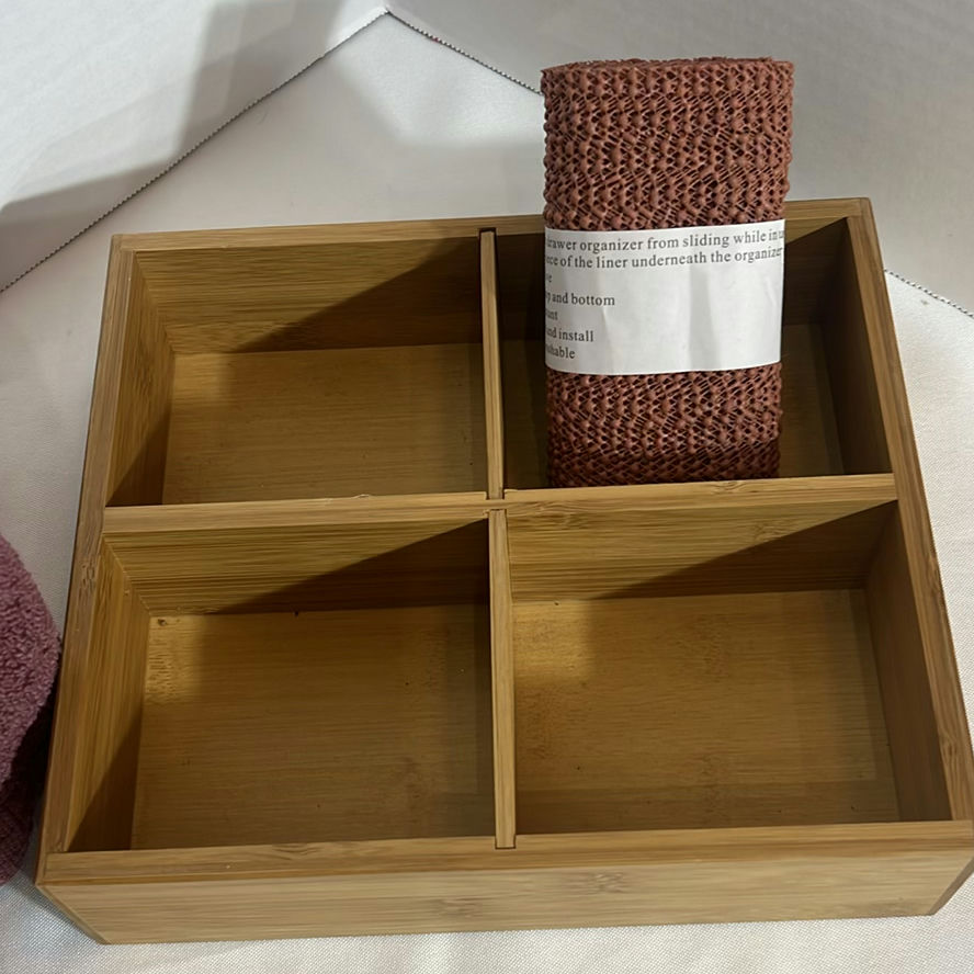 Two Bamboo Drawer Organizers with Shelf Liner and Towel Holder - image 5 of 6