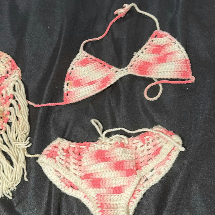 Handmade Crochet Bikini Set and Fringe Top - image 3 of 5
