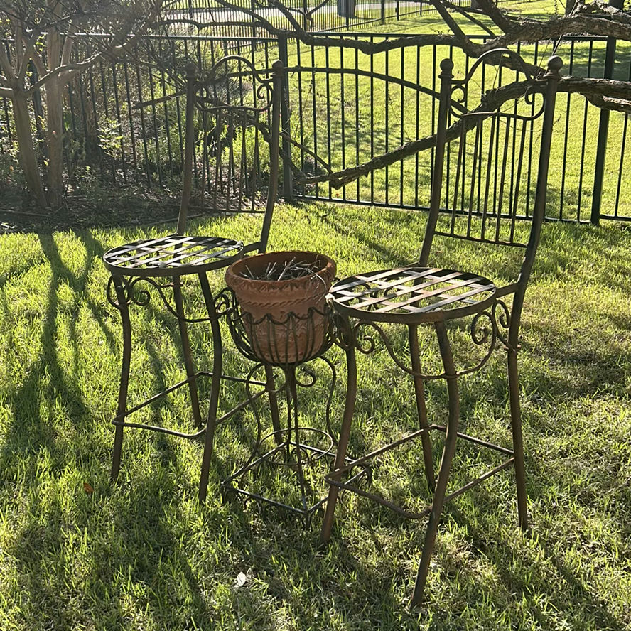 Metal Garden Chairs, Plant Stand, Shepherd Hook, and Bird Feeder - image 2 of 5