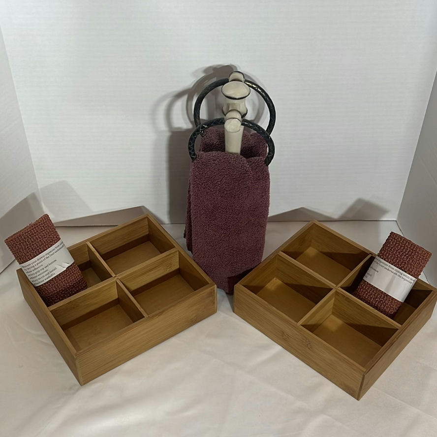 Two Bamboo Drawer Organizers with Shelf Liner and Towel Holder - image 1 of 6