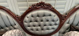 Tufted Upholstered Accent Chair with Carved Wood Frame - thumbnail 12 of 14