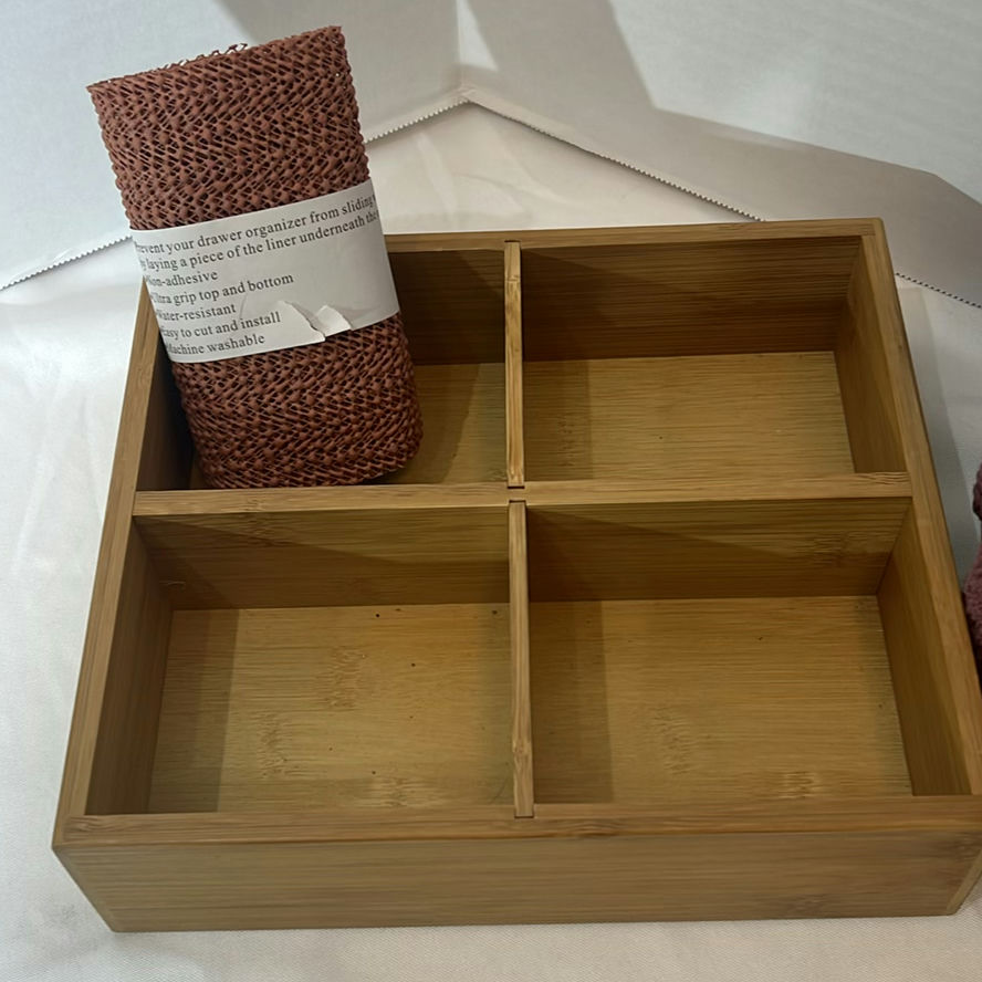 Two Bamboo Drawer Organizers with Shelf Liner and Towel Holder - image 2 of 6