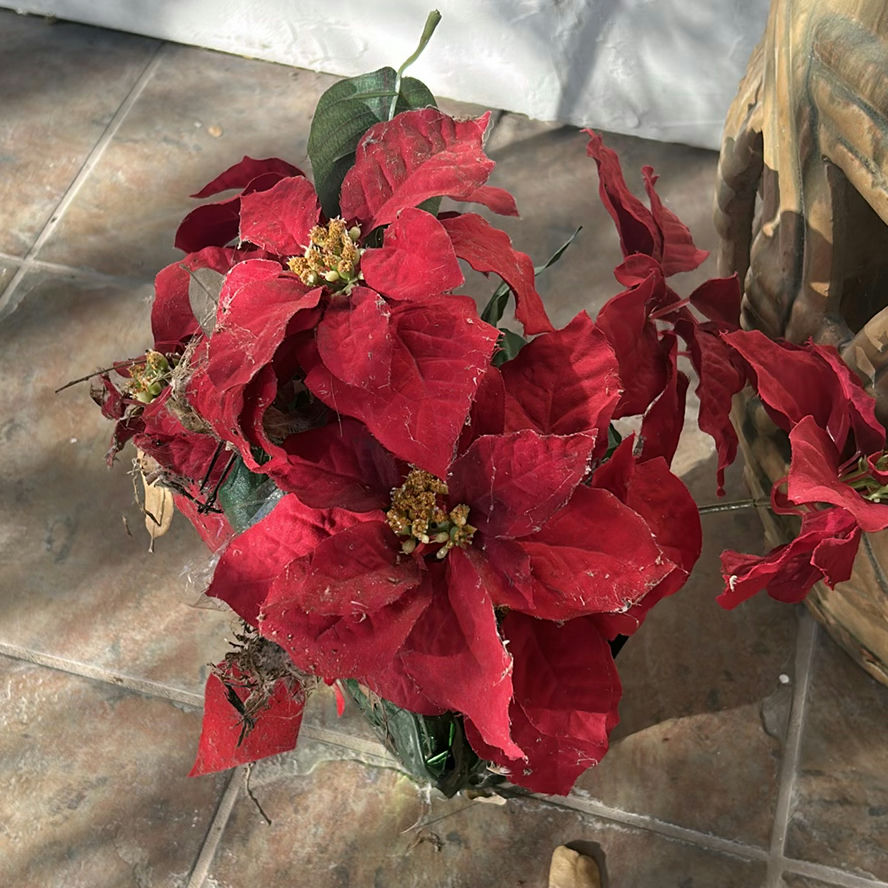Decorative Ceramic Snowman Containers, Metal Garden Stool, and Artificial Poinsettia Arrangements - image 3 of 5