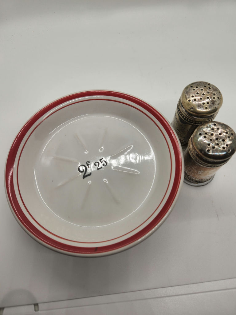 Vintage French Bistro Absinthe Tip Plates (3 plates) & Silverplate Salt and Pepper Shakers - Lot of 5 - image 7 of 8