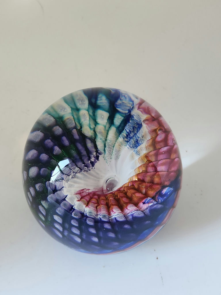 Epiphany Art Glass Studio April Wagner Rainbow Swirl (Red, White and Blue) Hand-Blown Paperweight - Signed early 2000s - image 5 of 7
