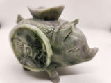 Hand-Carved Nephrite Jade or Serpentine Pig with Coin Motif & Soapstone/Marble Sculptural Rhinoceros Vintage Asian Stone Figures – Green Serpentine Pig with Coin & Brown Rhino Sculpture - thumbnail 7 of 15