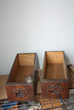 Pair Antique Quarter-Sawn Oak Sewing Machine Drawers with Ornate Pulls + Vintage Metal Oil Can - thumbnail 5 of 5