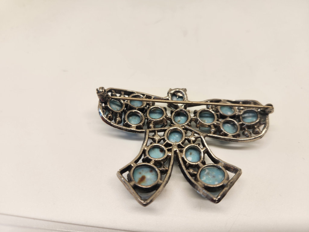 Sterling Silver Turquoise Jewelry Lot – Navajo Style Cuff + Turquoise Bow Brooch + Modernist 935 Cuff Bracelet - image 7 of 8