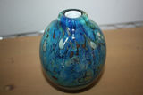 Signed Doug Sweet Studio Art Glass Vase 8 inches – Blue & Aqua Abstract Patterned Cased Glass Blown Glass Vase - thumbnail 1 of 7