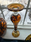 Amber Tortoiseshell Glass Decorative Lot – Large Art Glass Bowl, Molded Vase & Candlestick – 3 Pieces - thumbnail 8 of 8