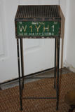 Vintage Industrial License-Plate Pedestal Stand – New Hampshire & California Plates, Perforated Steel Top - thumbnail 1 of 8
