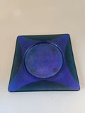 Blue Dichroic-Style Fused Glass Square Plate with Cobalt Blue Art Glass Vase – Contemporary Studio Glass Pair - thumbnail 2 of 7
