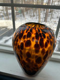 Amber Tortoiseshell Glass Decorative Lot – Large Art Glass Bowl, Molded Vase & Candlestick – 3 Pieces - thumbnail 7 of 8