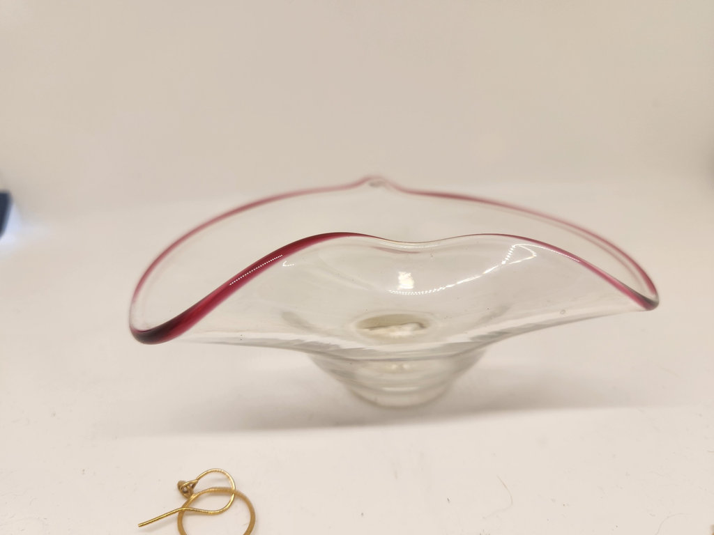 Beautiful Art Glass Bowl + Modern Gold-Tone Necklace & Gold-Tone & Black Stone Earrings Set (3pc Lot) - image 9 of 12