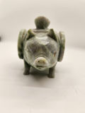 Hand-Carved Nephrite Jade or Serpentine Pig with Coin Motif & Soapstone/Marble Sculptural Rhinoceros Vintage Asian Stone Figures – Green Serpentine Pig with Coin & Brown Rhino Sculpture - thumbnail 5 of 15