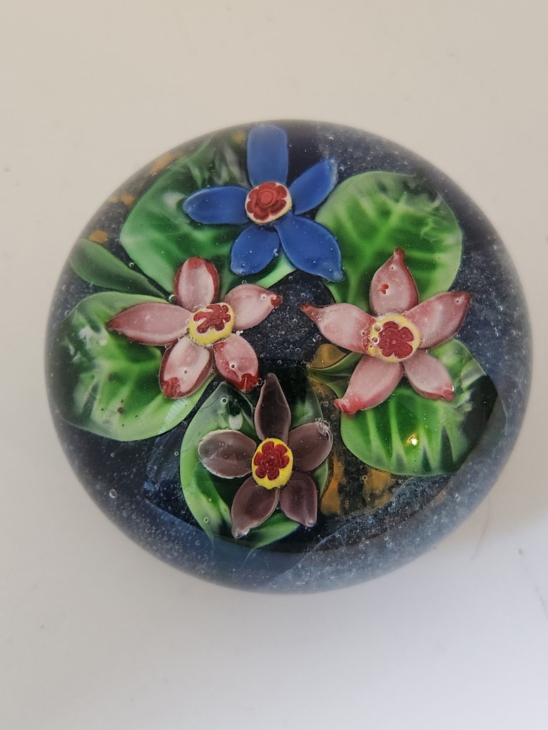 Vintage Murano Art Glass Floral Paperweight with Millefiori Ground & Cane Flowers – Italy - image 1 of 13