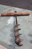 Two Antique Hand Tools – T-Handle Wood Auger Bit & Brass Pump Oil Can / Oiler - thumbnail 1 of 2