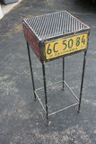 Vintage Industrial License-Plate Pedestal Stand – New Hampshire & California Plates, Perforated Steel Top - thumbnail 8 of 8