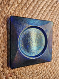 Blue Dichroic-Style Fused Glass Square Plate with Cobalt Blue Art Glass Vase – Contemporary Studio Glass Pair - thumbnail 4 of 7