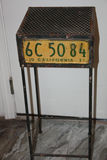 Vintage Industrial License-Plate Pedestal Stand – New Hampshire & California Plates, Perforated Steel Top - thumbnail 4 of 8