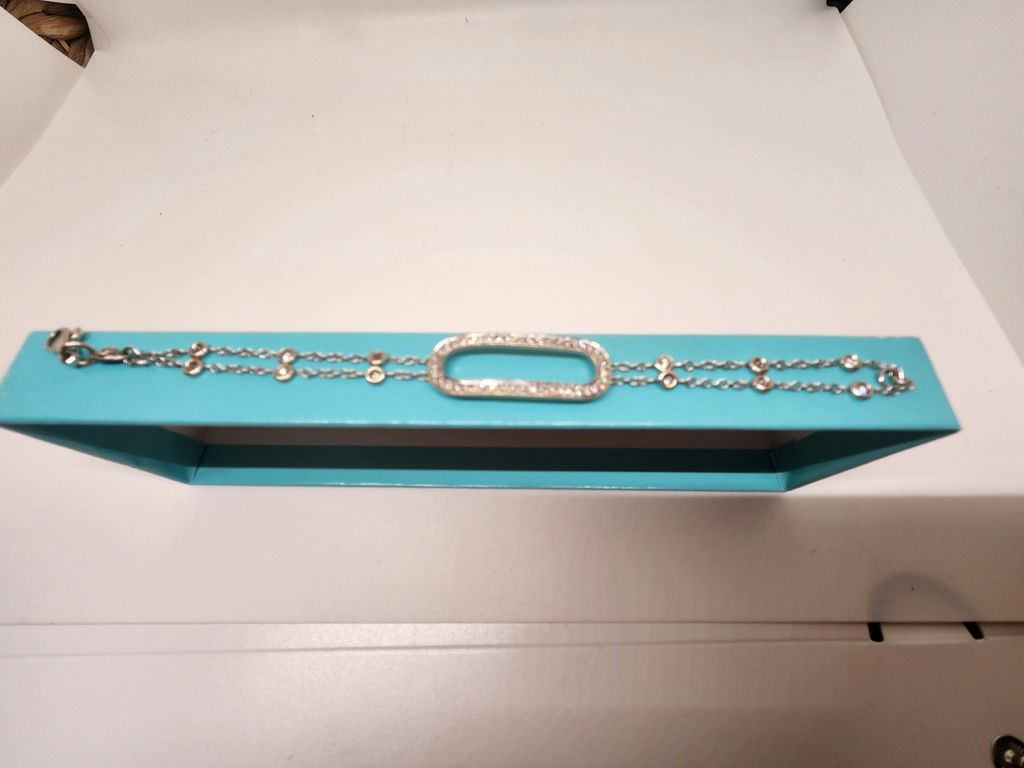 Vintage 18k White Gold Diamond Bracelet with Stylized "C" Hallmark - image 2 of 14
