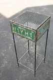 Vintage Industrial License-Plate Pedestal Stand – New Hampshire & California Plates, Perforated Steel Top - thumbnail 7 of 8