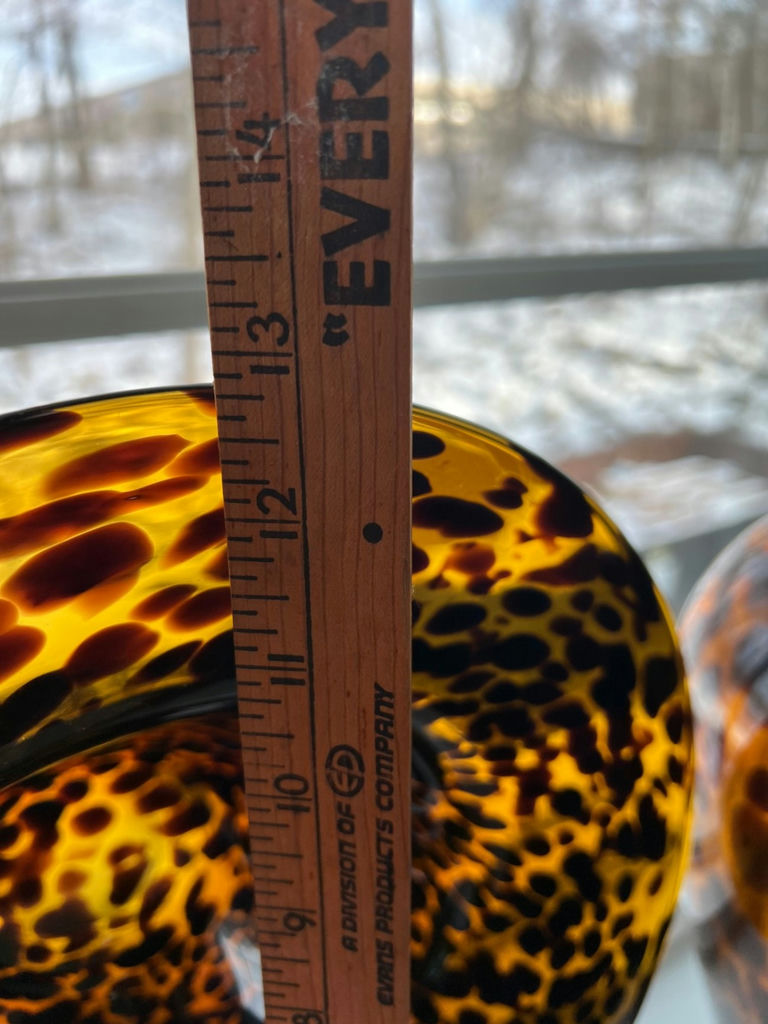 Amber Tortoiseshell Glass Decorative Lot – Large Art Glass Bowl, Molded Vase & Candlestick – 3 Pieces - image 4 of 8