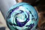 Signed Doug Sweet Studio Art Glass Vase 8 inches – Blue & Aqua Abstract Patterned Cased Glass Blown Glass Vase - thumbnail 7 of 7