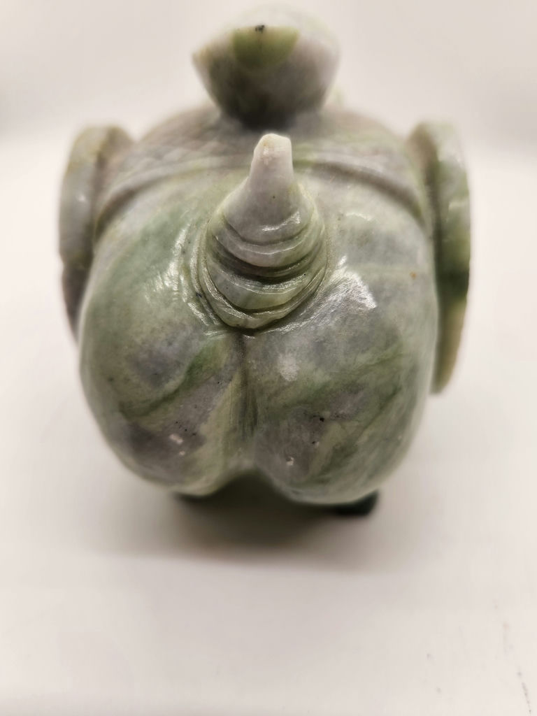 Hand-Carved Nephrite Jade or Serpentine Pig with Coin Motif & Soapstone/Marble Sculptural Rhinoceros Vintage Asian Stone Figures – Green Serpentine Pig with Coin & Brown Rhino Sculpture - image 11 of 15