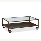Pottery Barn "Robert" metal and glass coffee table on wheels - Industrial style - thumbnail 2 of 3