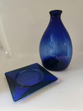 Blue Dichroic-Style Fused Glass Square Plate with Cobalt Blue Art Glass Vase – Contemporary Studio Glass Pair - thumbnail 5 of 7