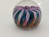 Epiphany Studio April Wagner Art Glass Teal & Lavender Bloom Paperweight, Signed early 2000s - thumbnail 1 of 4