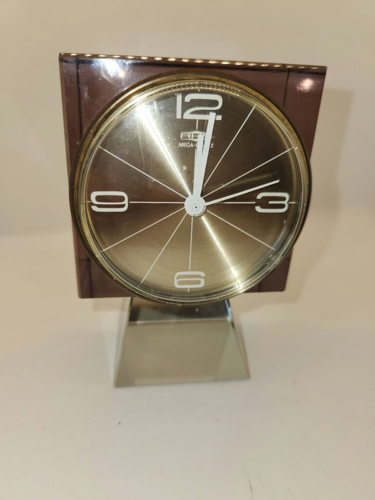 Vintage Mid Century Modern AHS Mega-Quarz Modernist Desk Clock - Lavender and Clear Acrylic & Silver metal - image 13 of 19