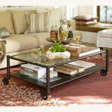 Pottery Barn "Robert" metal and glass coffee table on wheels - Industrial style - thumbnail 1 of 3