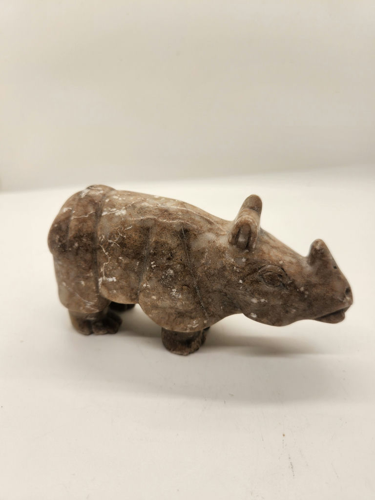 Hand-Carved Nephrite Jade or Serpentine Pig with Coin Motif & Soapstone/Marble Sculptural Rhinoceros Vintage Asian Stone Figures – Green Serpentine Pig with Coin & Brown Rhino Sculpture - image 6 of 15