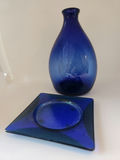 Blue Dichroic-Style Fused Glass Square Plate with Cobalt Blue Art Glass Vase – Contemporary Studio Glass Pair - thumbnail 7 of 7
