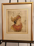 Elyse Ashe Lord Limited Edition Hand-Colored Etching – Balinese Dancer Portrait – Signed & Numbered 11/75 – Framed - thumbnail 3 of 3