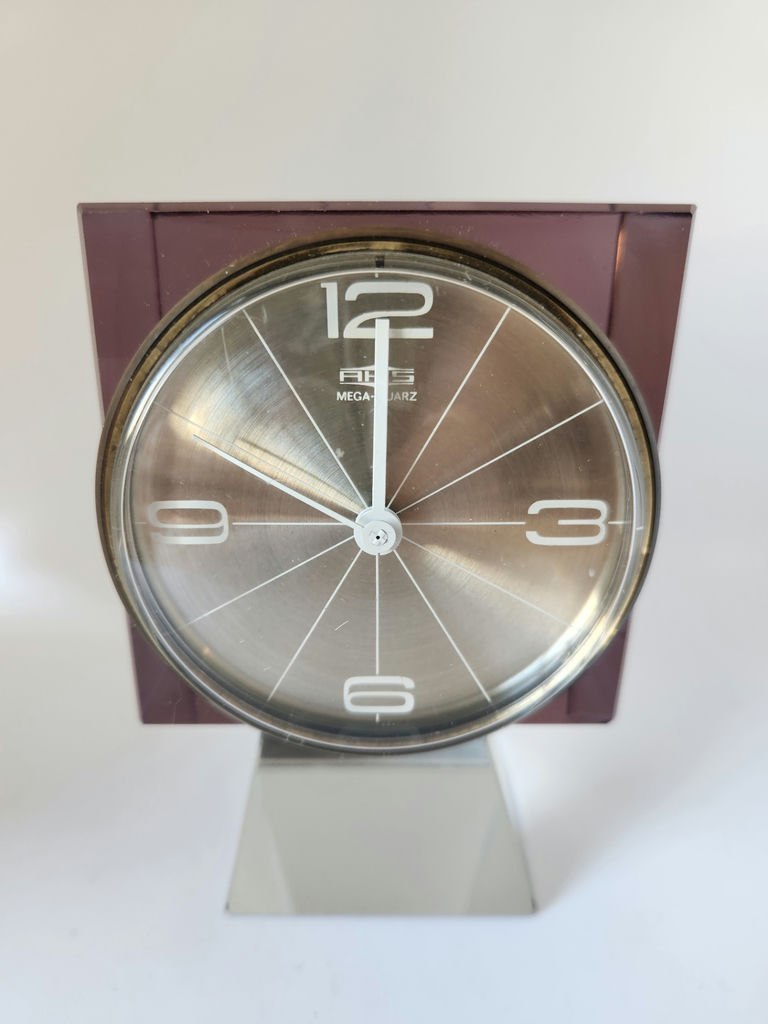Vintage Mid Century Modern AHS Mega-Quarz Modernist Desk Clock - Lavender and Clear Acrylic & Silver metal - image 7 of 19