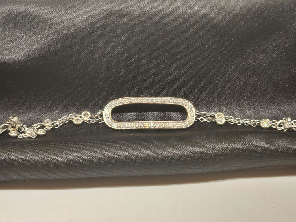 Vintage 18k White Gold Diamond Bracelet with Stylized "C" Hallmark - image 7 of 14