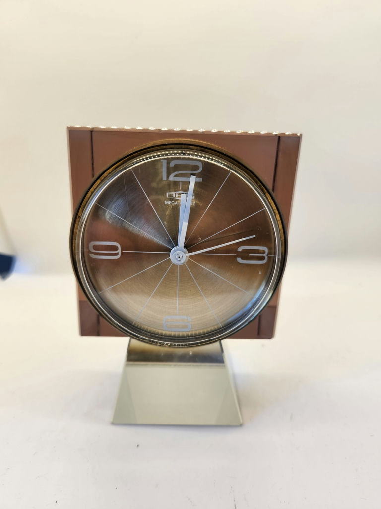 Vintage Mid Century Modern AHS Mega-Quarz Modernist Desk Clock - Lavender and Clear Acrylic & Silver metal - image 12 of 19