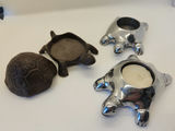 Whimsical Turtle Décor Lot – 2 Restoration Hardware Chrome Tealight Candle Holders & Carved Stone Turtle Key Safe / Trinket Box - thumbnail 2 of 5