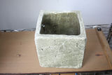 Weathered Cast Cement Stone Planters — Square Cube Planter + Round Tapered Planter Pot (Lot of 2) - thumbnail 1 of 5