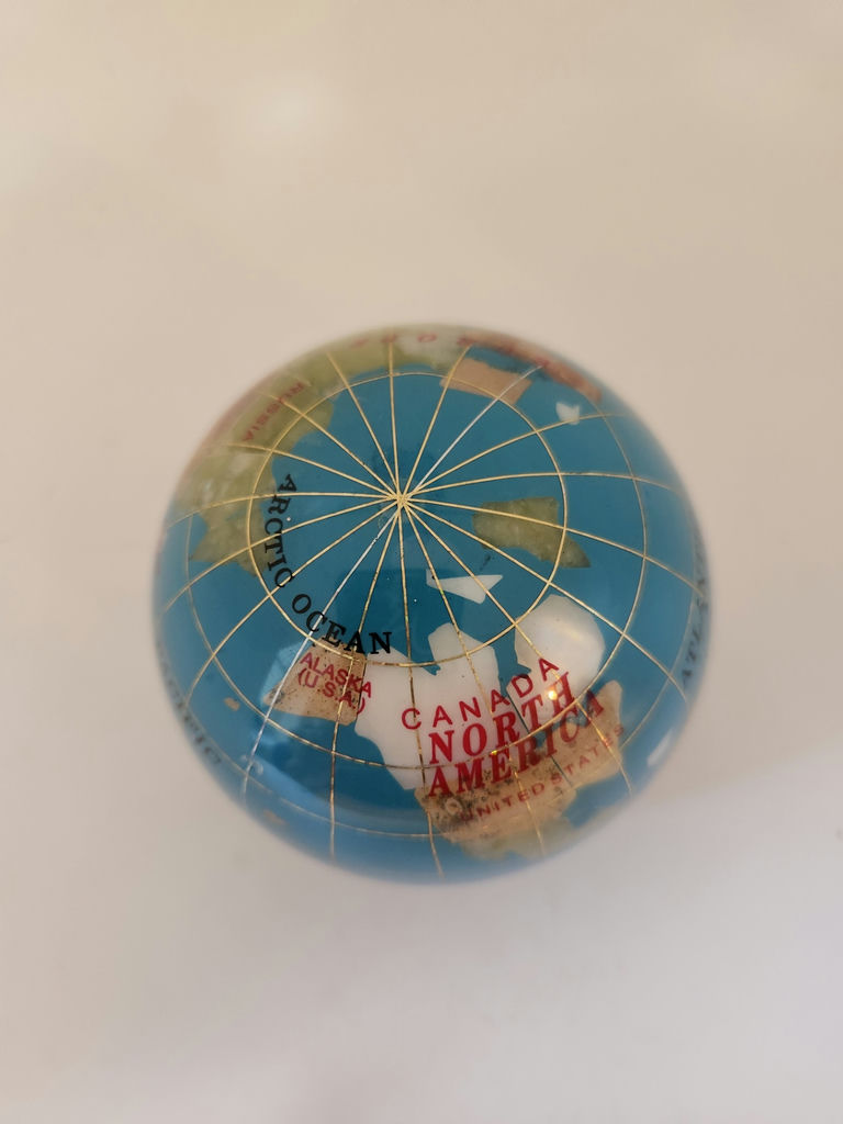 Vintage 3" Hardstone Semi-Precious Stone Inlay World Globe Paperweight – Pietra Dura Style – Flat Base - image 4 of 7
