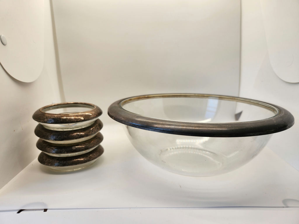 Vintage 5-Piece Silver-Rimmed Glass Serving Set - Mid-Century Modern - Mold 30/30 - image 1 of 10