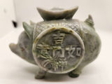 Hand-Carved Nephrite Jade or Serpentine Pig with Coin Motif & Soapstone/Marble Sculptural Rhinoceros Vintage Asian Stone Figures – Green Serpentine Pig with Coin & Brown Rhino Sculpture - thumbnail 9 of 15