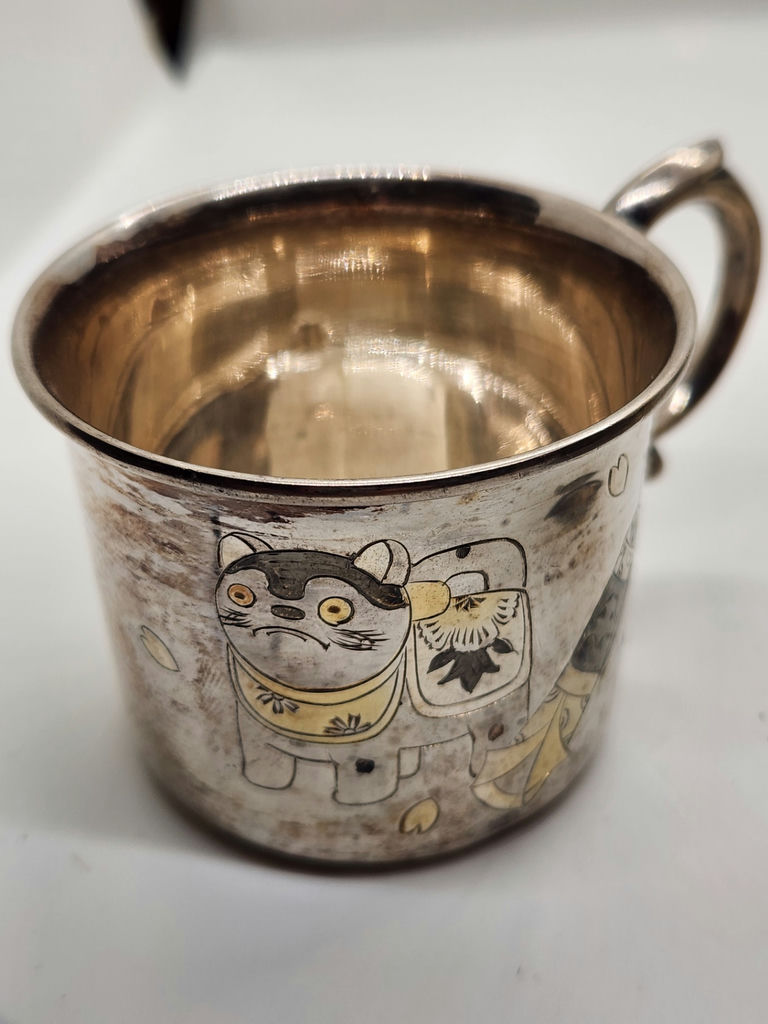 Japanese 950 Sterling Decorated Baby Cup (Kokeshi Dolls with Gold Vermeil) - approx 1.4 troy oz - image 2 of 5