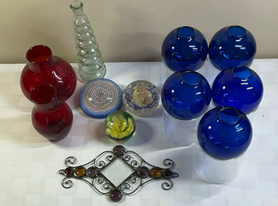 Glass Paperweights And Colored Glass Vases - Image 1 of 4