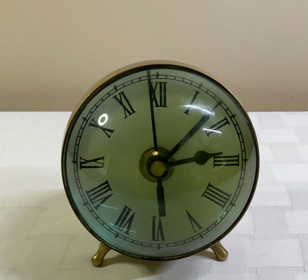 Vintage Brass Alarm Clock, Glass spheres, and a conch Shell - image 5 of 6